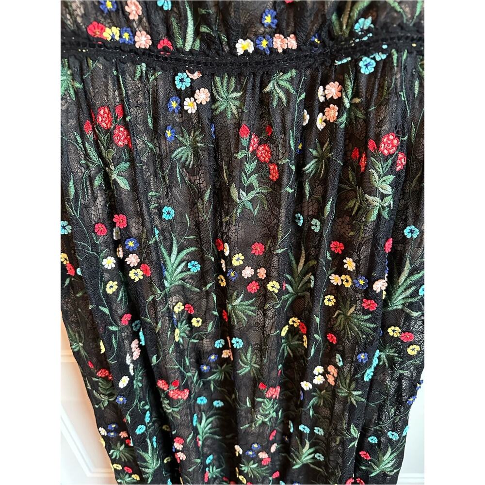 Alice + Olivia Stacey Bendet Black Floral Embroidered Lace Maxi Dress Size 12 - Picture 10 of 16
